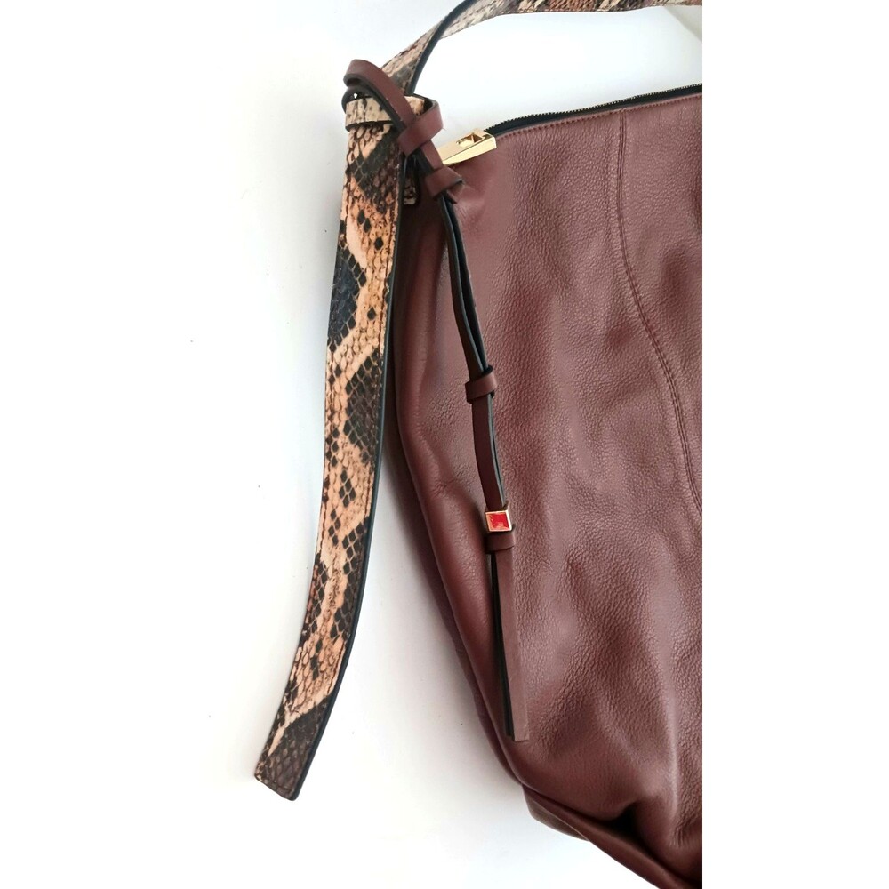 VC Vince Camuto Corin Lg Hobo Bag Bordeaux Brown Leather Snake Print Top Strap - Picture 2 of 14